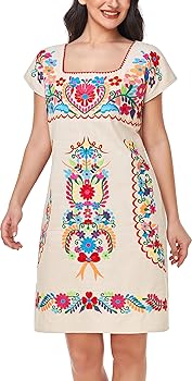 Amazon.com: YZXDORWJ Women Mexican Embroidered Dress Ruffle